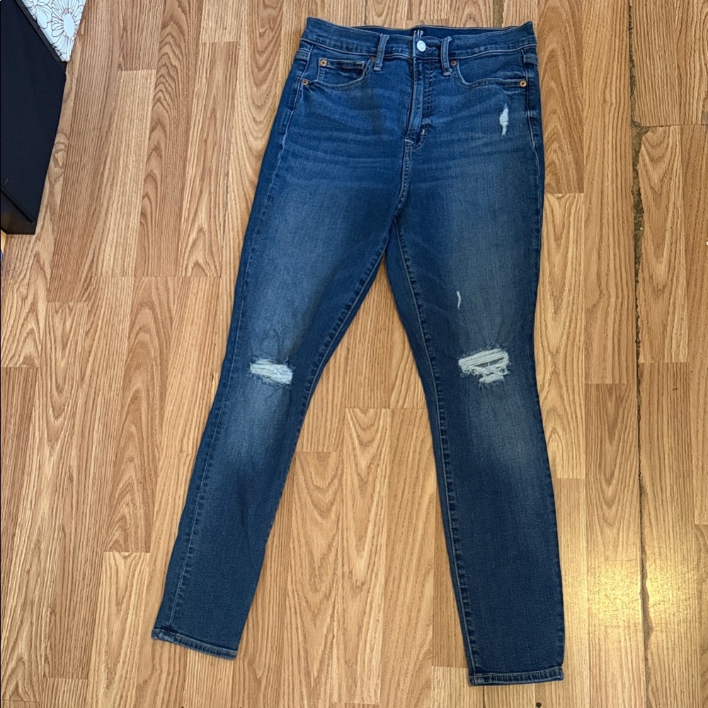 GAP Women's Dark Blue Distressed Skinny Jeans